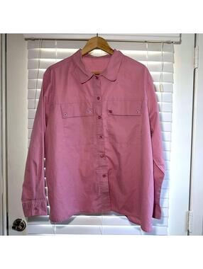 Vtg Cotton Pink Button-Up Long Sleeve Shirt Boyfriend Oversized Pocket Women M/L